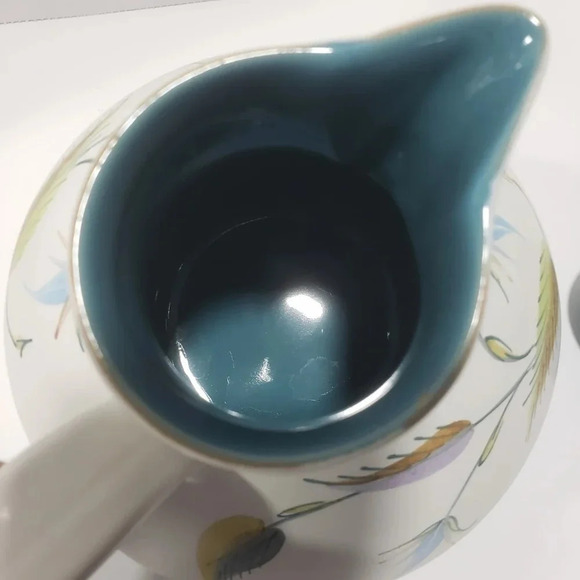 VTG Denby Stoneware Pitcher with  Lid Spring Leaf Design Teal/White. - Picture 3 of 9